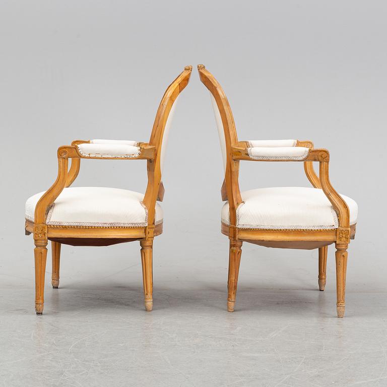 A pair of Gustavian armchairs, late 18th century.