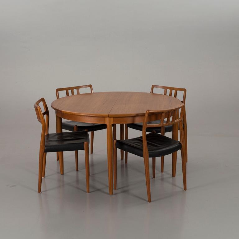 MATBORD och 4 STOLAR, bl a J L Möller models, Danmark, 1900-talets andra hälft.