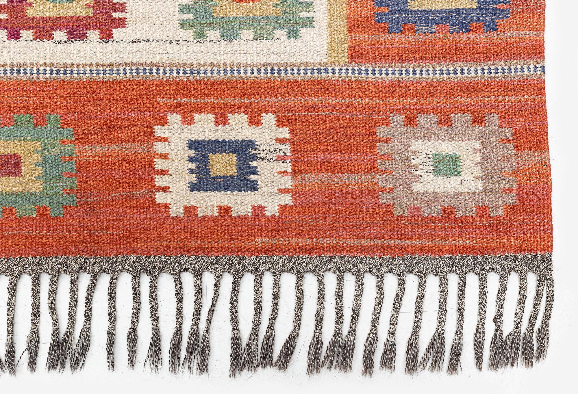 Märta Måås-Fjetterström, a carpet, 'Röd grön äng', flat weave, c. 345 x 251 cm, signed AB MMF.