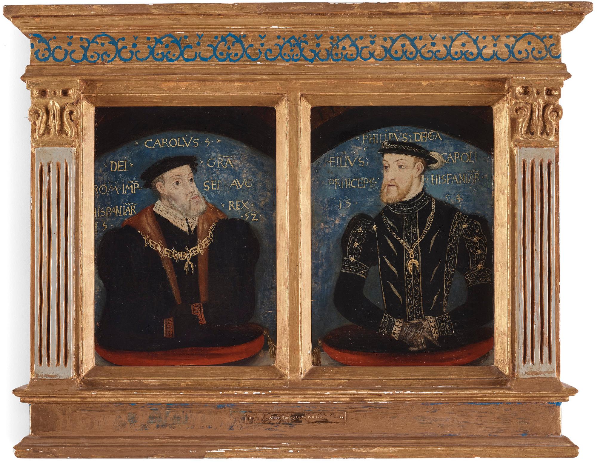 Alonso Sánchez Coello Hans efterföljd, "Karl I av Spanien" (1500-1558) & "Filip II av Spanien" (1527-1598).