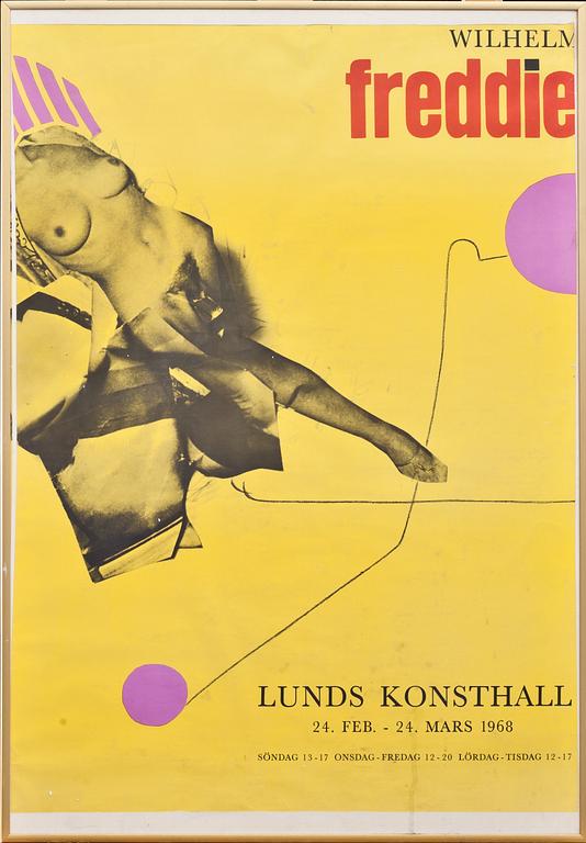UTSTÄLLNINGSAFFISCHER. 2 st. Asger Jorn, efter samt Wilhelm Freddie, efter. Lunds konsthall 1966 samt 1968.