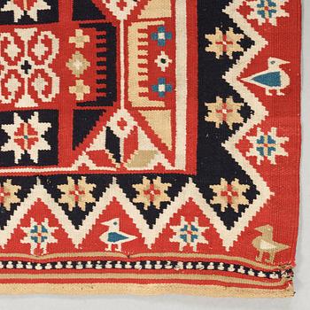 BED COVER. Double-interlocked tapestry. 213 x 136 cm. Scania, Sweden, around 1820-1830. Probably Yngsjö/Tuvåkra.