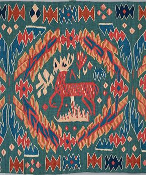 A CARRIAGE CUSHION, tapestry weave, "Kungahjorten", ca 50 x 104,5 cm, Scania (Sweden),