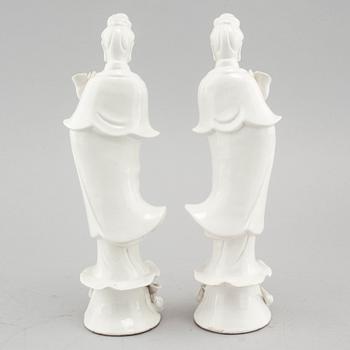 A pair of Chinese blanc de chine figurines, circa 1900.