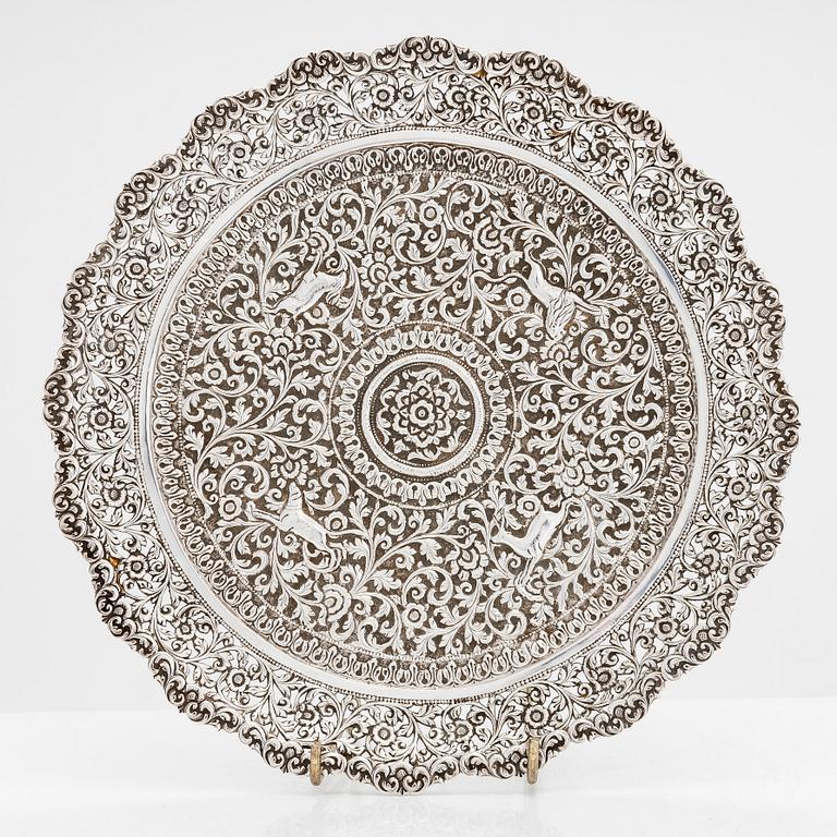 A silver salver, India late 19th century.