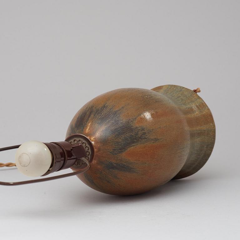 A Patrick Nordström stoneware table lamp with patinated brass mounts, Royal Copenhagen, Denmark 1919.