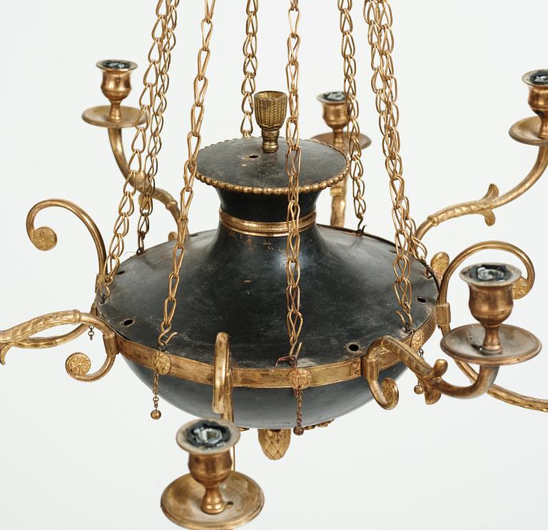 A late Gustavian early 19th century eight-light hanging-lamp.