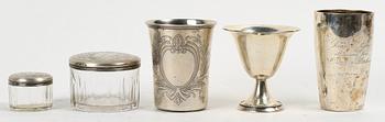 PARTI SILVER, 5 delar, bl a GAB och K Anderson, 1800-1900-tal.