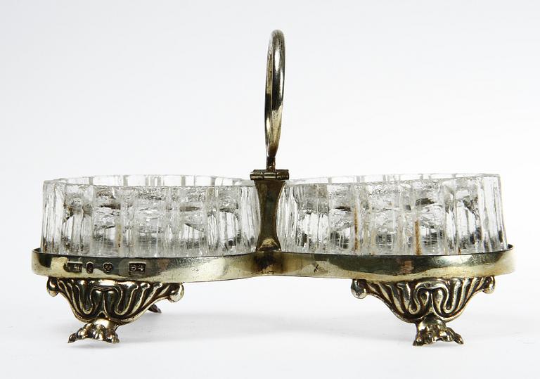 SALTKAR, silver samt glas, empir, 1832.