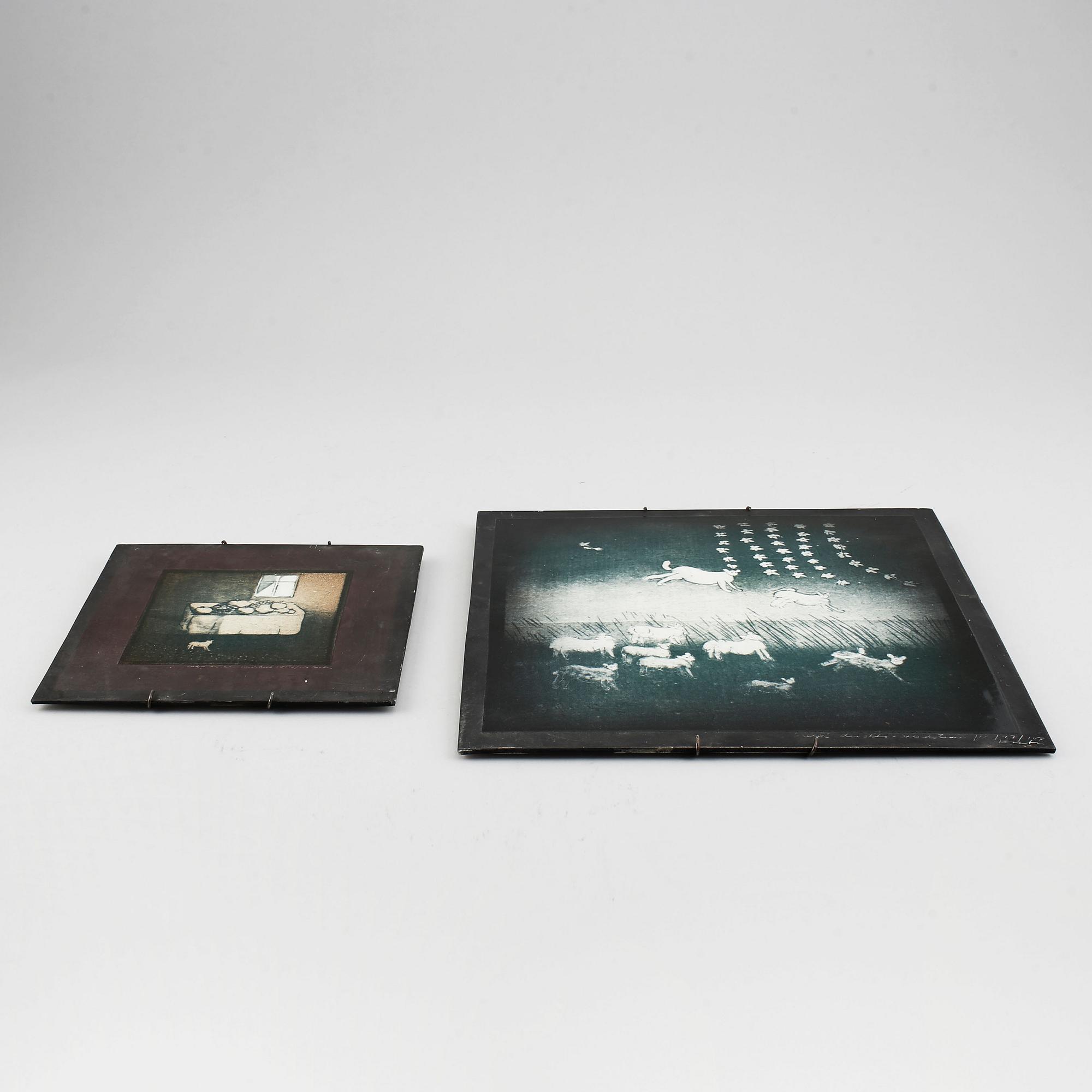 Heljä Liukko-Sundström, two ceramic wall plaques, Arabia, Finland-.