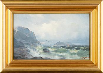Ludvig Richarde, Coastal Landscape with Seagulls and Sailing Ship.