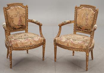 KARMSTOLAR, ett par, Louis XVI-stil.