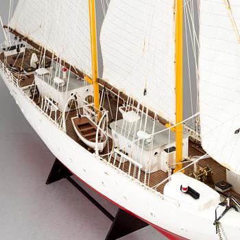 A painted wood ships model of Swedish navy ship 'Falken'.