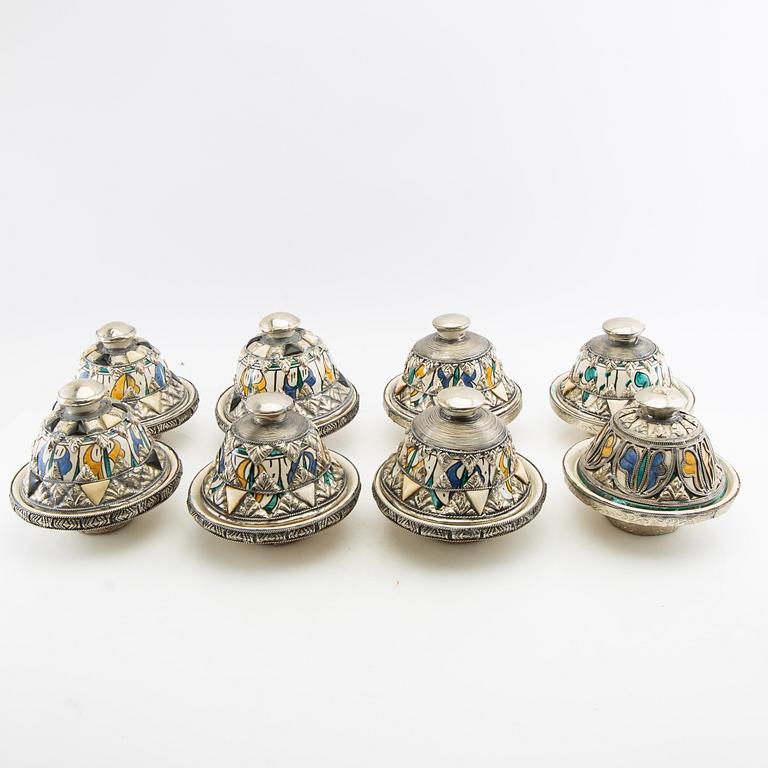 Urn with lid and plate with lid, 1 + 8, Morocco (?), 20th century.