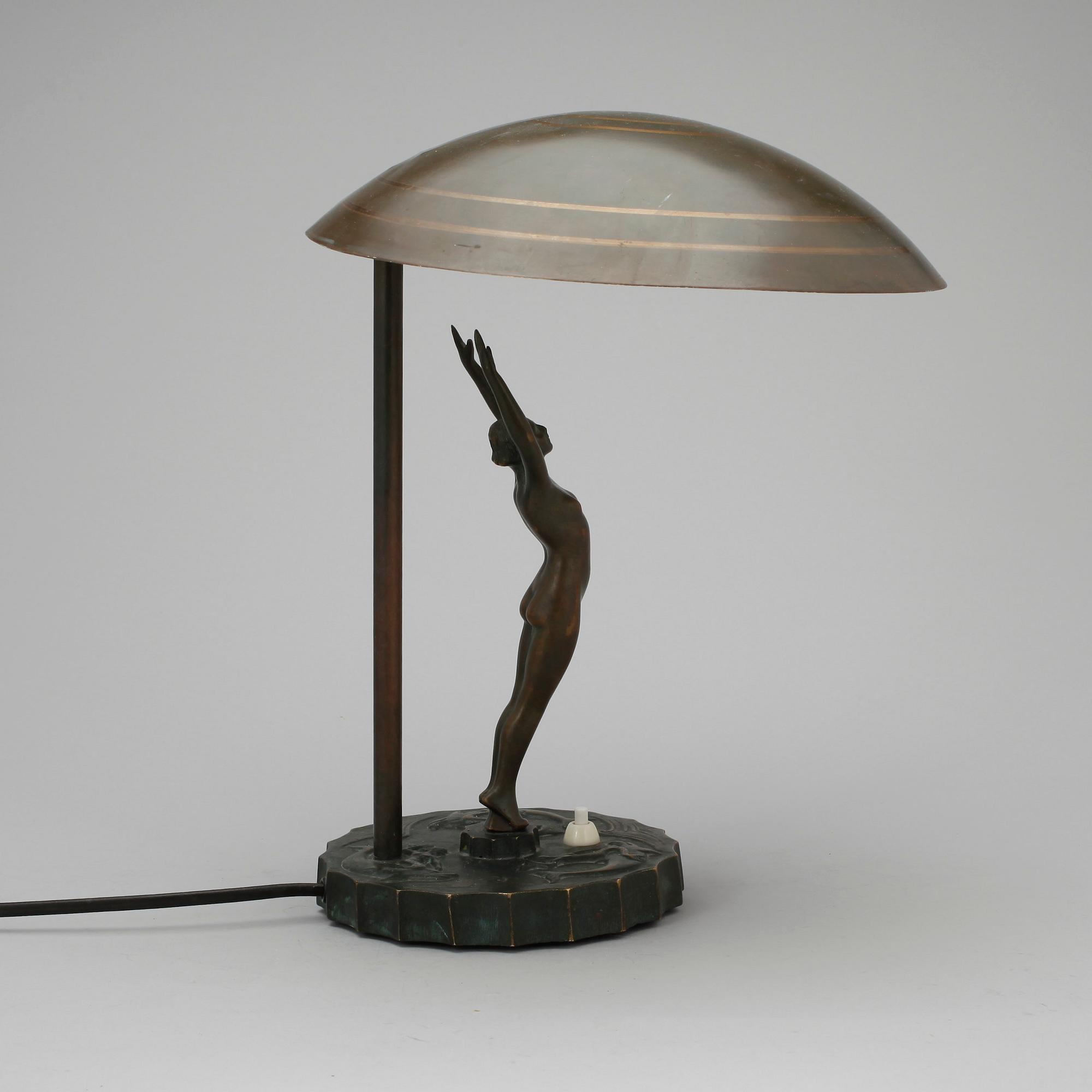 BORDSLAMPA, brons, art deco, 1920-tal.