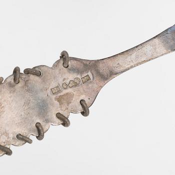 Bestick, 14 st, silver, med dekor av samer och renar, bl a Fritz Olsson, Luleå 1965.