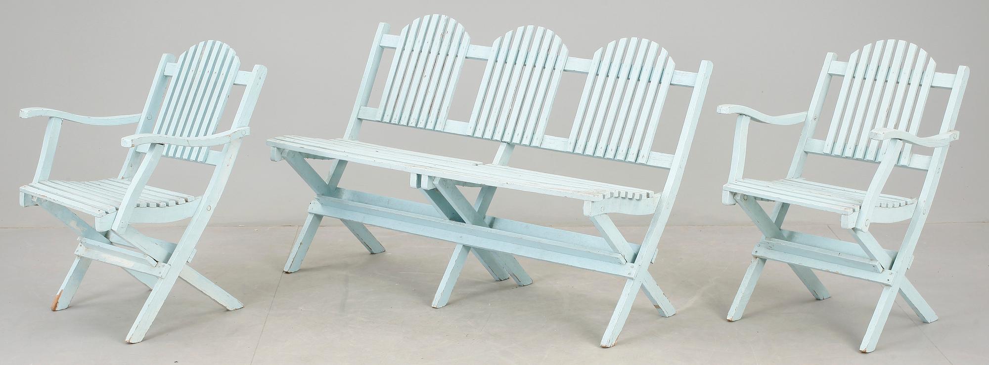 TRÄDGÅRDSMÖBLER, 5 delar, omkring 1900-talets mitt.