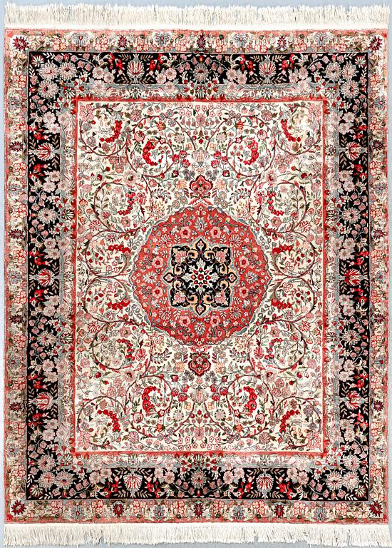 An old silk Taharan design carpet ca 296x244 cm.