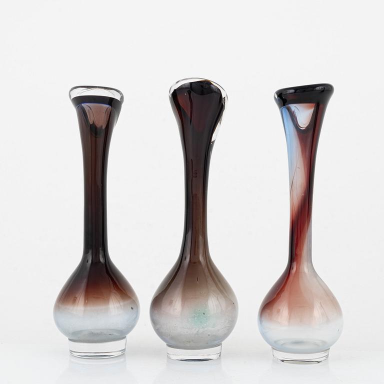 Nils Landberg, vases, 7 pieces, glass, "Tan-si", Orrefors, around the mid-20th century.