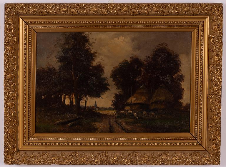 Unknown artist, 19th century, Landscape with figures and sheep.