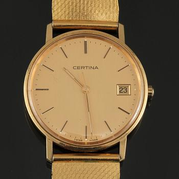 ARMBANDSUR, 18 k guld med förgyllt armband, Certina, 1900-talets senare del.