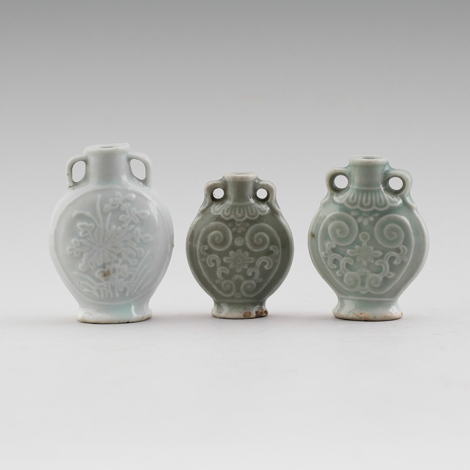 SNUSFLASKOR, 3 st, porslin, Kina, Ching dynastin, 1800-tal.