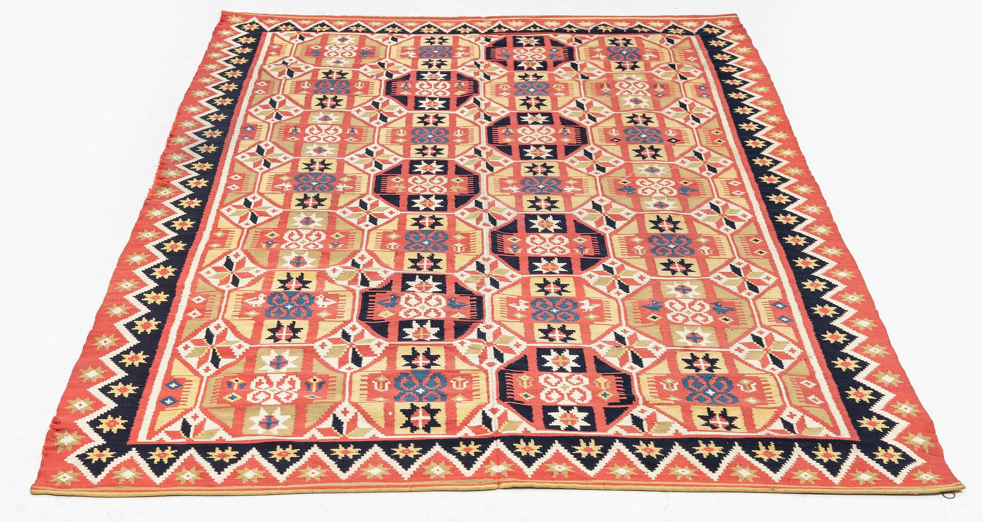A double-interlocked tapestry bed cover, c. 188 x 116 cm, Scania, Färs, Gärds or Villands district, around 1800-1830.