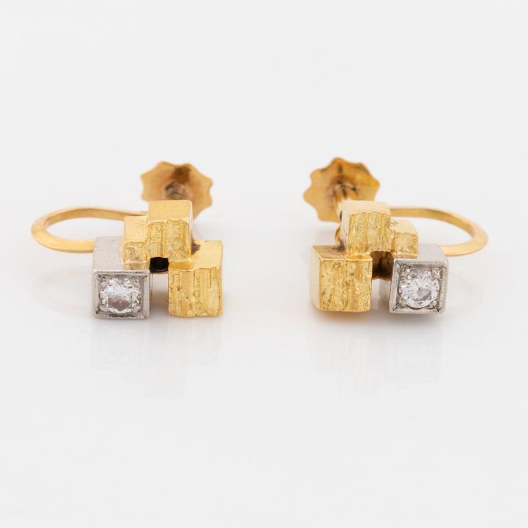 A pair of 18K gold and platinum earrings, possibly by Lapponia.