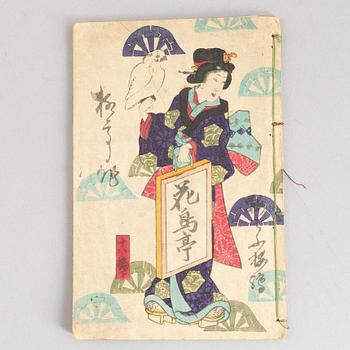 Album, fem stycken, bl. a. Katsushika Isai och Utagawa Kunnisada, Japan, Meiji (1868-1912).