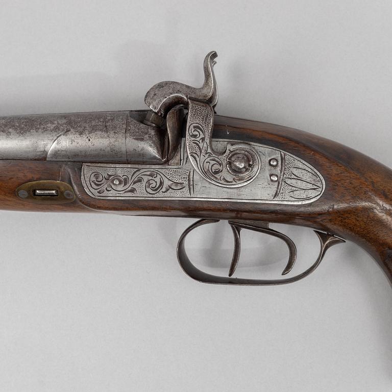 A double-barrelled percussion pistol, second half of the 19th century.