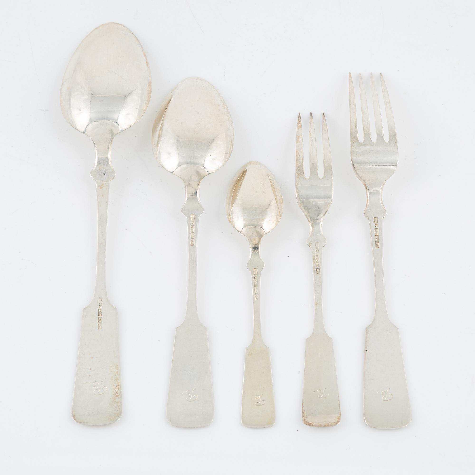 Bestickservis, silver, 60 delar "Snäck", Auran Kultaseppa, Åbo, Finland, 1939-40.