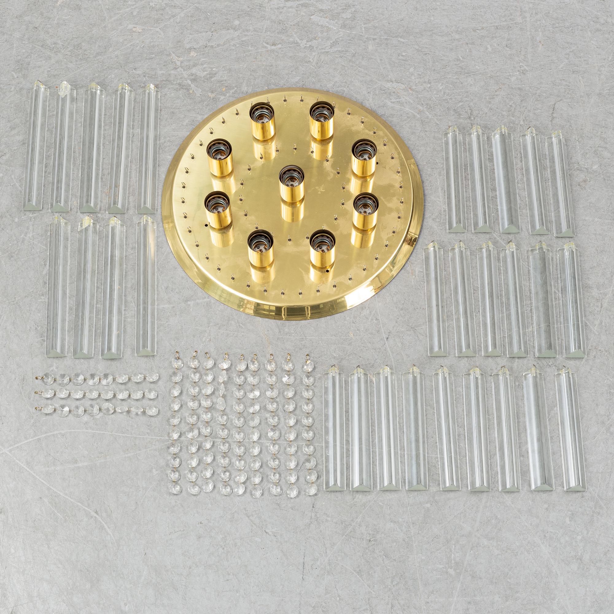 A J T Kalmar brass and glass ceiling light, second half of the 20th Century.