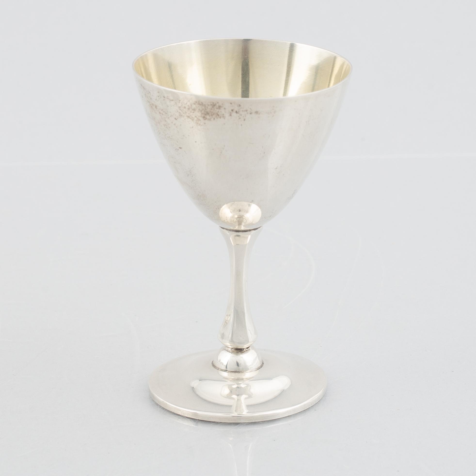 Glasses, 8 pcs, sterling silver, around the mid-20th century.