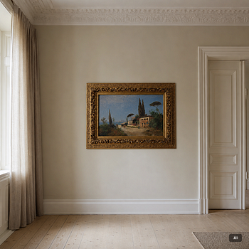 Unknown artist, 19th/20th century, possibly Georg Fischhof. Southern village by the sea.