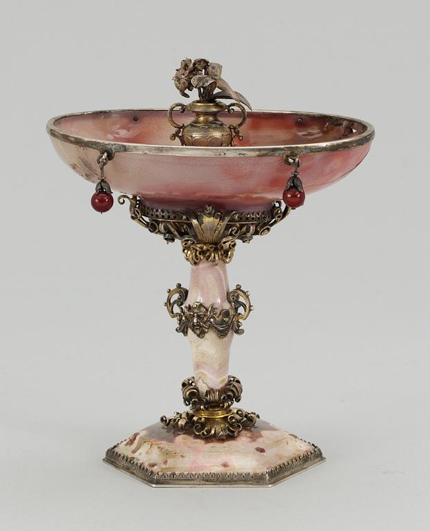 A Baroque-style agate and metal cup.