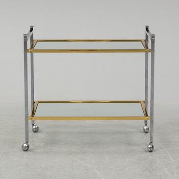 A metal and glass drinks trolley, 1970's/80's.