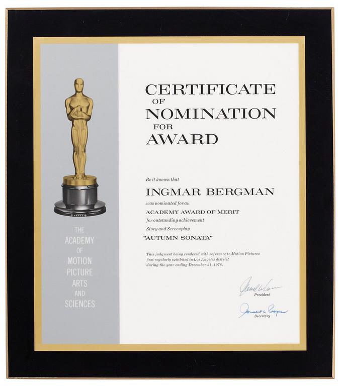 NOMINERINGSPLAKETT för OSCAR AWARD.