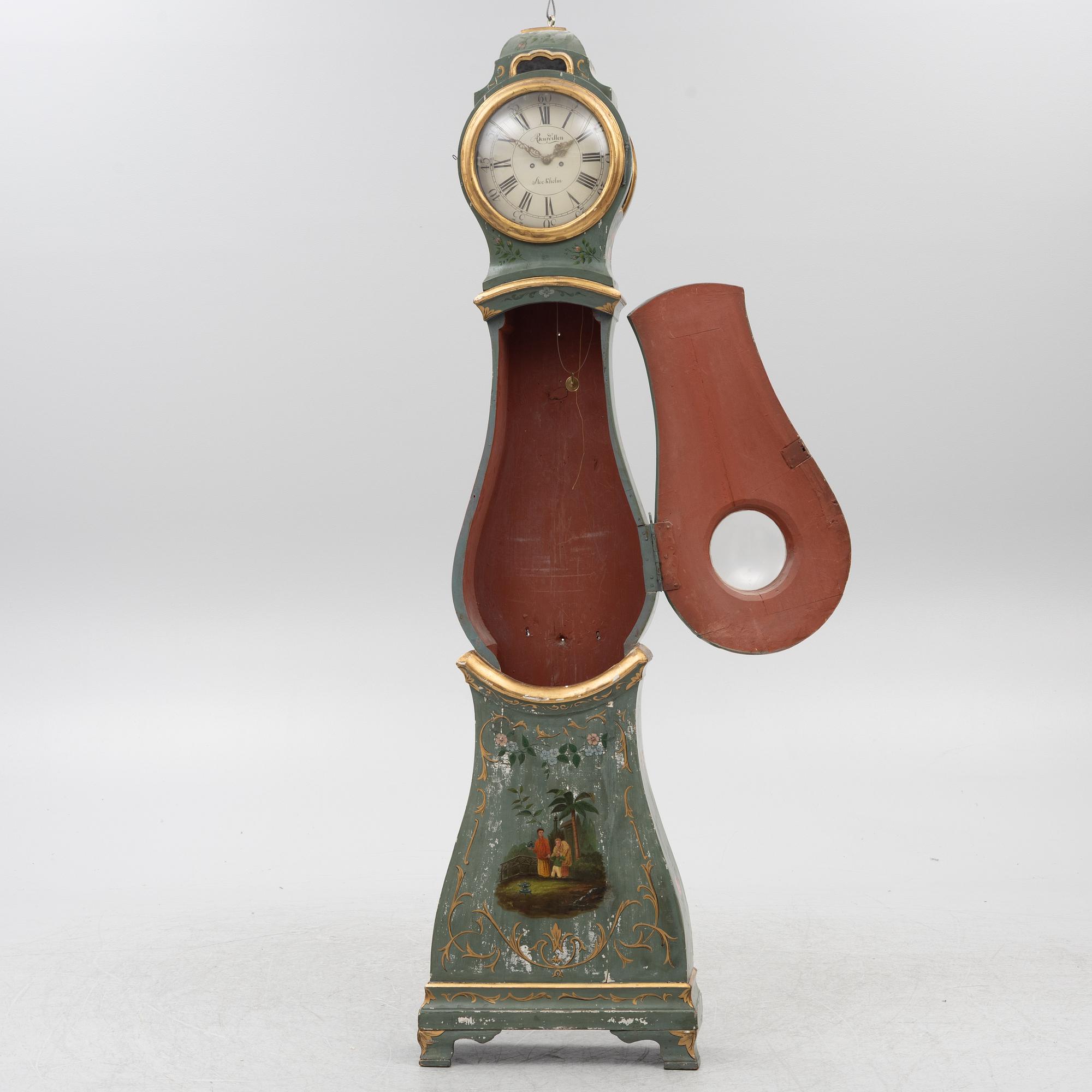 A Swedish Rococo longcase clock. The dial signed by Augustin Bourdillon, Stockholm.
