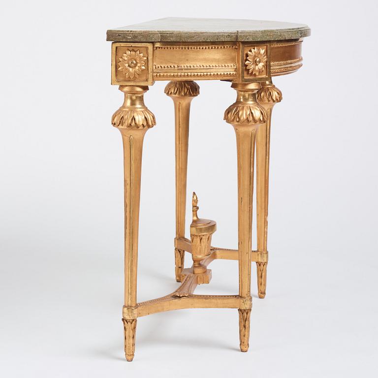 A Gustavian giltwood and marble console table, late 18th century.