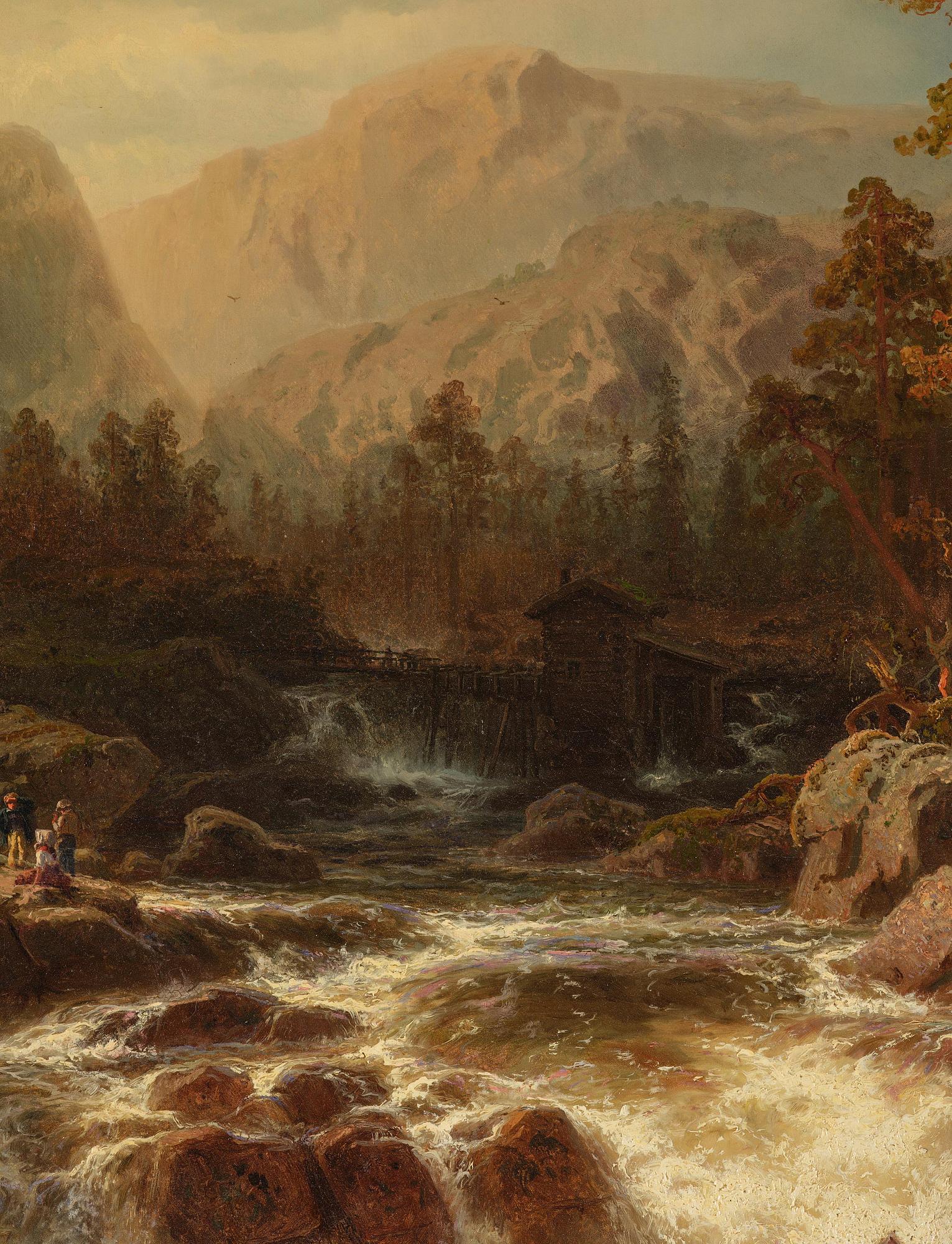 Marcus Larsson, ”Svenskt landskap med vattenfall” (Swedish landscape with waterfall).