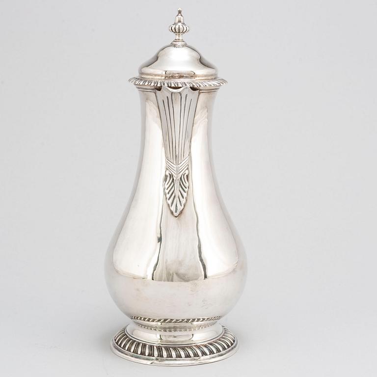 An English 18th century silver wine jug, mark of Augustin Le Sage, London 1770.