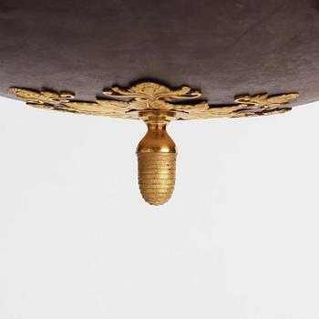 A Swedish Empire ormolu and tole six-branch chandelier, Stockholm, early 19th century.