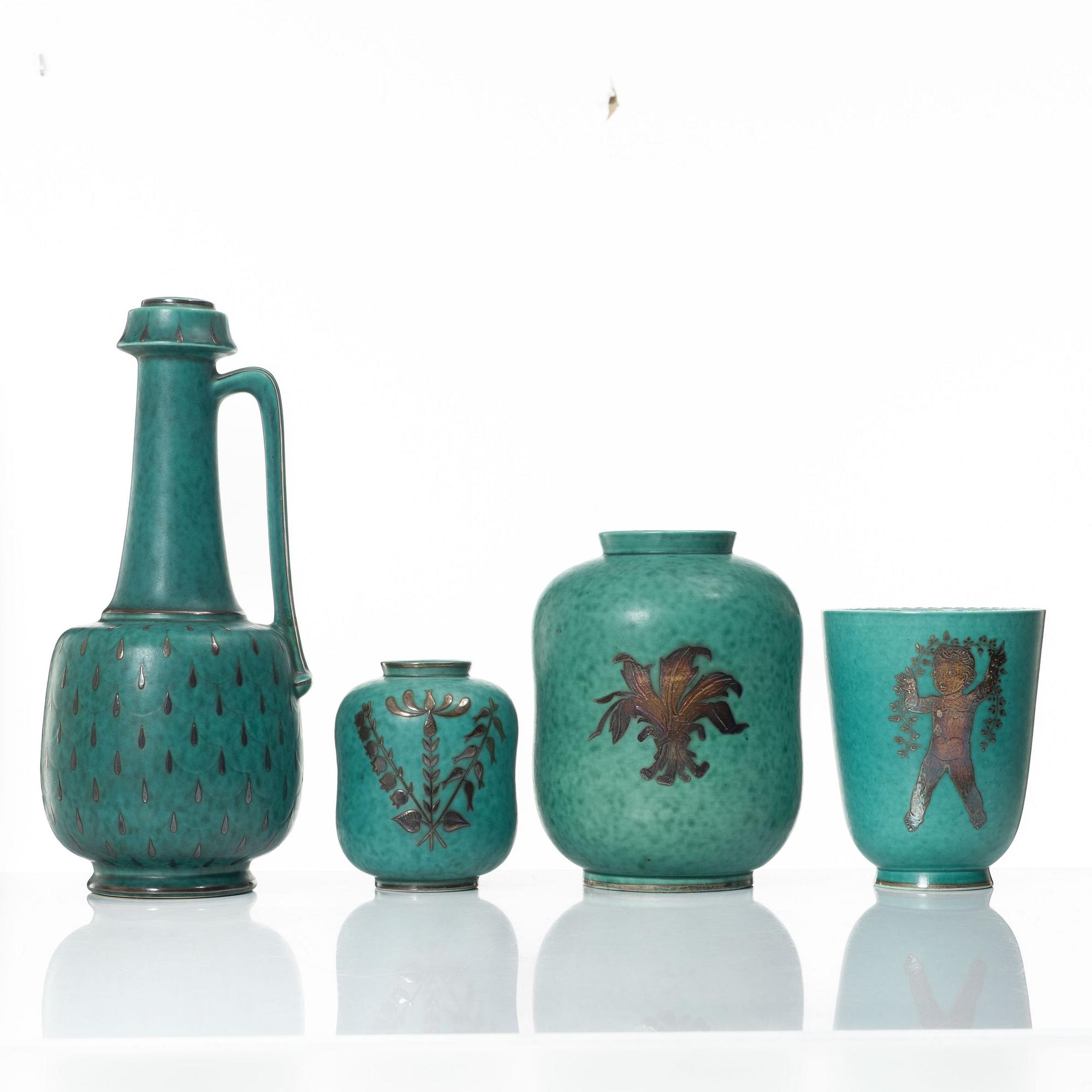 Wilhelm Kåge, four 'Argenta' stoneware vases, Gustavsberg.
