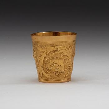 BÄGARE, guld 18K, omärkt, 1900-tal. Barock-stil.