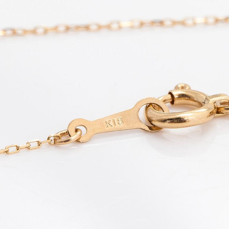 A 18K gold necklace, with diamonds totalling approximately 0.15 ct according to the engraving.