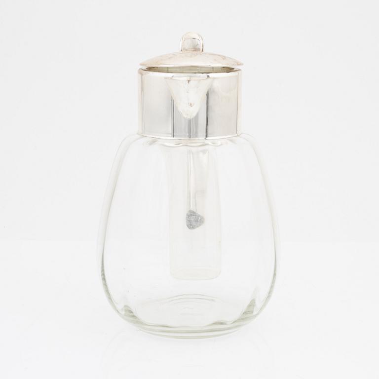 Lemonadkanna / cocktailkanna, glas och vitmetall, 1900-tal.