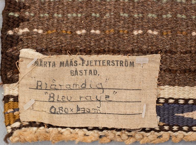 Märta Måås-Fjetterström, matto, "Blå randig", knotted pile, ca 141,5-143 x 83-85 cm, signed MMF.