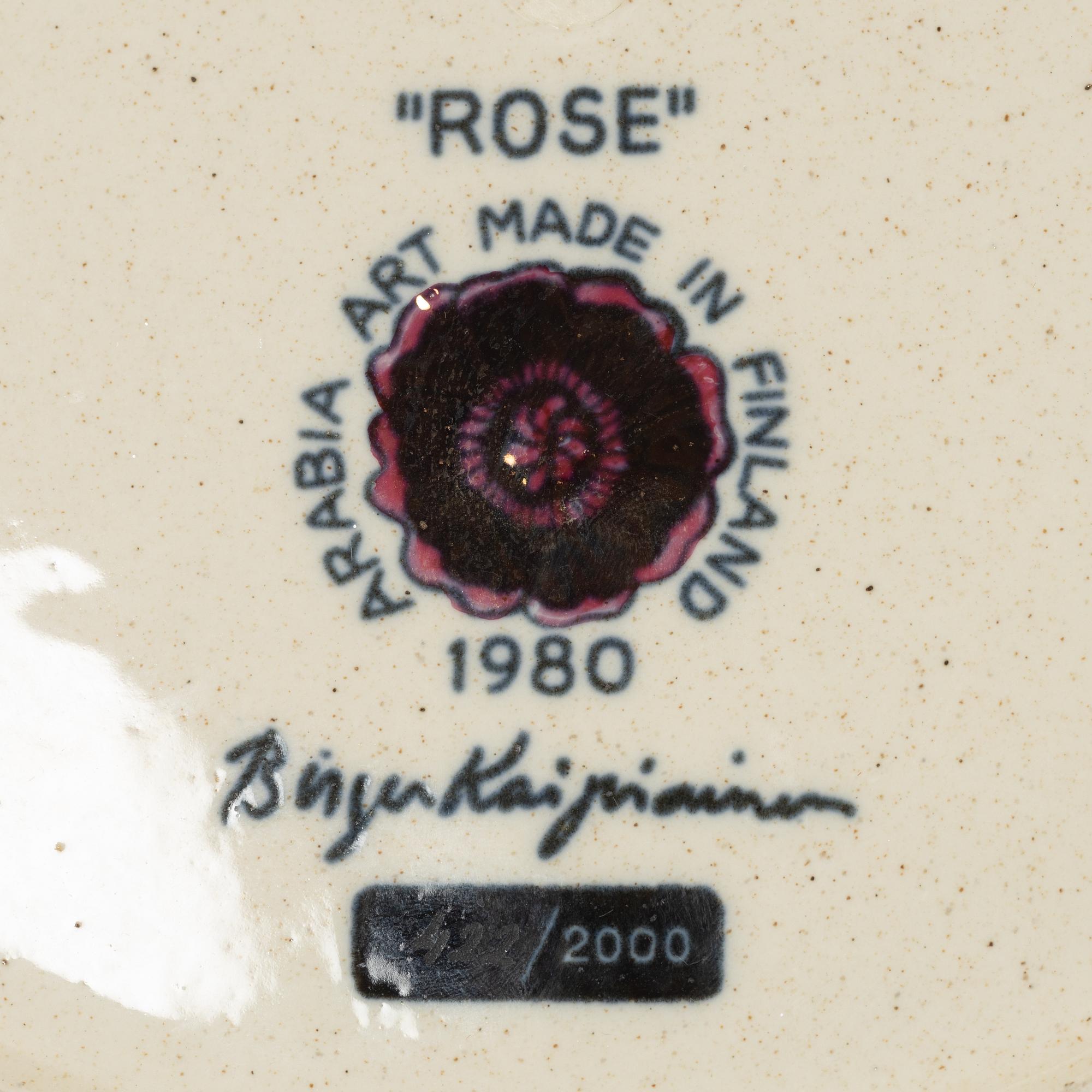 Birger Kaipianen, plate, "Rose", Arabia, Finland, 1980.