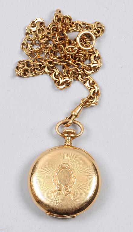 DAMFICKUR MED KEDJA, 18 K guld, kedjans vikt 17g.