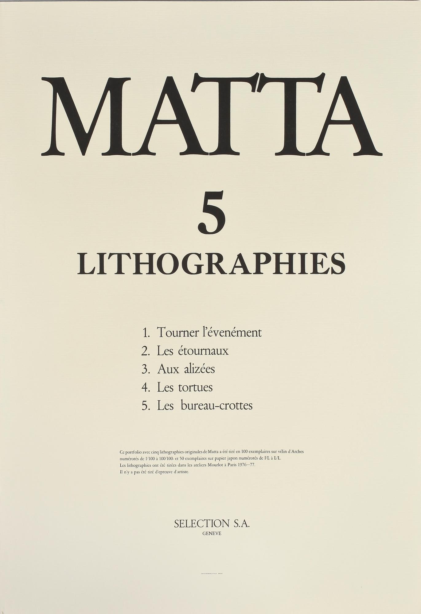 ROBERTO MATTA, mapp, "5 litographies", signerade och numrerade 47/100.